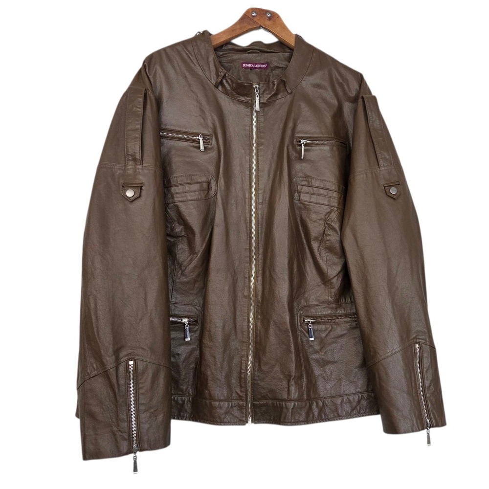 Avenue by Jessica London Brown Leather Moto Jacket‎ Coat Plus Size 3X - 4X READ